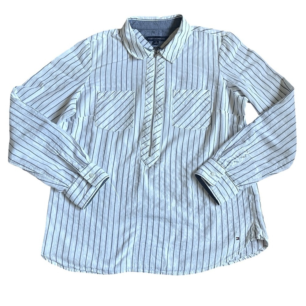 Tommy Hilfiger White Gray Stripes Long Sleeves Top US M